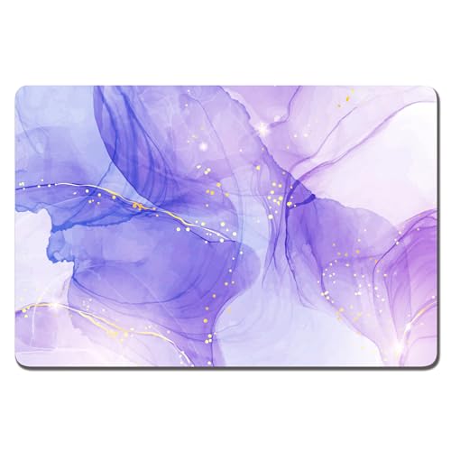 Dog Food Mat 16" x 24" Marble Absorbent Dog Cat Bowl Mat for Food and Water (Minimalism Purple Marble / 16"L x 24"W)