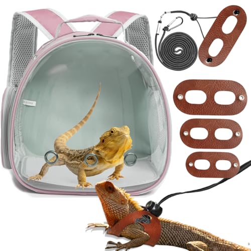 Bearded Dragon Travel Backpack with Harness and Leash Set (Pink)