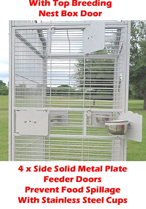 Large Sturdy Wrought Iron Bird Parrot Cage (24"L x 22"W x 63"H White Vein Double Ladders)