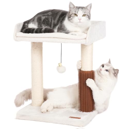 Cat Scratching Post Small Cat Tree with Cat Self Groomer (Medium / Beige)