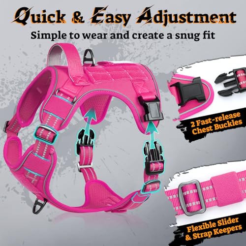 Tactical Dog Harness for Small Dogs (S(Chest:16.1"-31.5",Neck:15.4"-21.6",Back:7.1") / Rose Red)