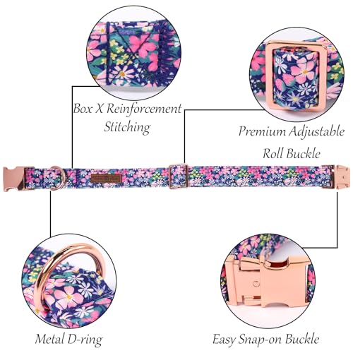 Floral Dog Collar with Sailor Bow (Blue Blossoms(Sailor Bow) / X-Large (Pack of 1))