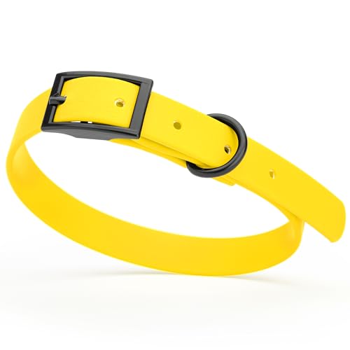 Biothane Waterproof Dog Collar Strong Coated Nylon Webbing with Black Hardware Odor (W5/8" x L12-15" / Lemon Yellow)