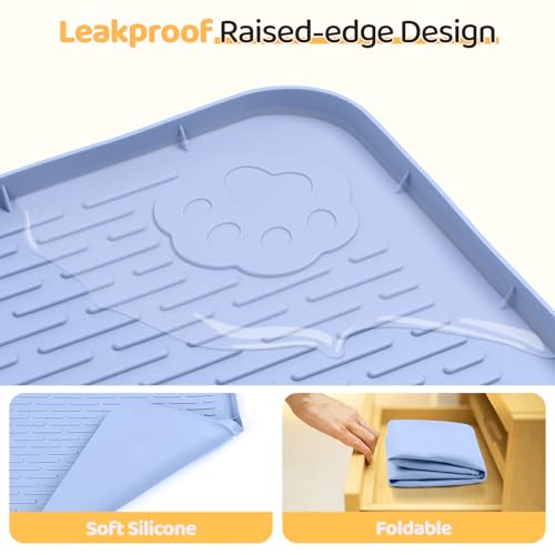 Dog Food Mat 34''x22'' Extra Large Dog Mat for Food and Water (34"L x 22"W / Blue)