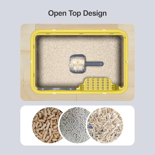 XL Stainless Steel Cat Litter Box for All Cats with High Sides and Scoop (Yellow / X-Large)