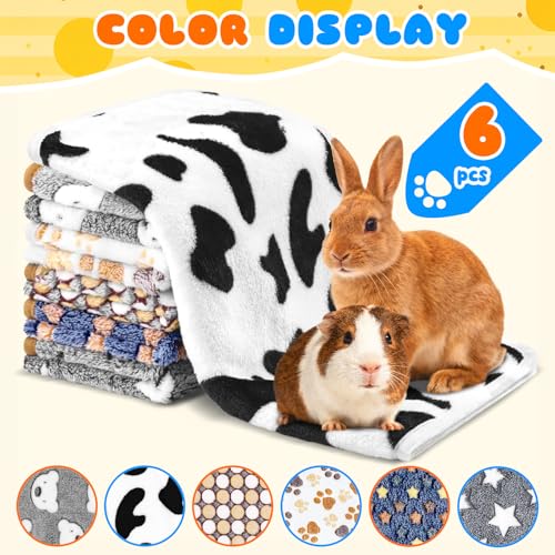6 Pcs Guinea Pig Bedding Cage Liners Small Animal Flannel Blankets Sleep Mat Absorbent Reusable Pet Pee Bedding Pad Cover for Hamster Ferret Chinchilla Rabbit Hedgehog (16 x 24 Inch)