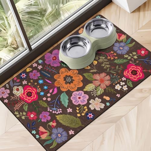 Dog Food Mats for Floors (Brown / 20"L x 12"W)