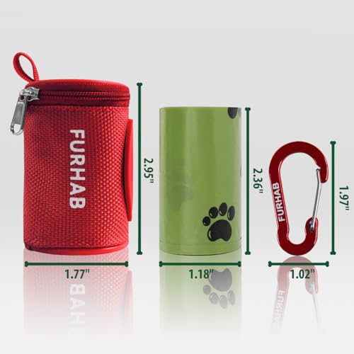 Dog Poop Bag Holder for Leash with Carabiner Clip Soft Fabric (Red)