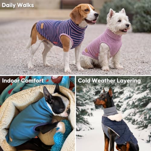 2Pack Dog Sweater for Small Dogs Soft Pet Coats Fleece Sweatshirt (Large (12-18lbs) / 4# Stripe+Green)