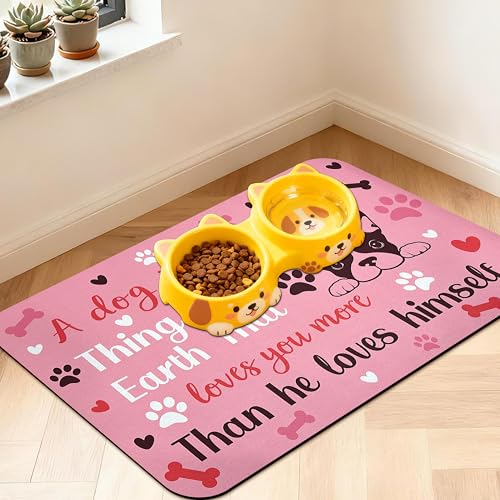 Pet Feeding Mat for Floors Waterproof Dog Mat for Food and Water Absorbent Quick Dry Non Slip mat for Cat Bowls (24"L x 16"W / Pink)