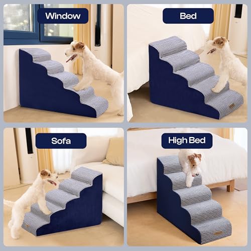 Dog Stairs for High Beds (White-navy / Stairs 24.5"H)