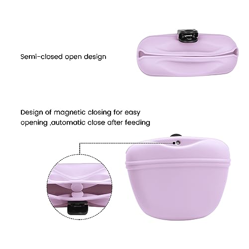 Silicone Dog Treat Pouch with Clicker Magnetic Closure Secure Clip (1 Pack / Pink Purple)