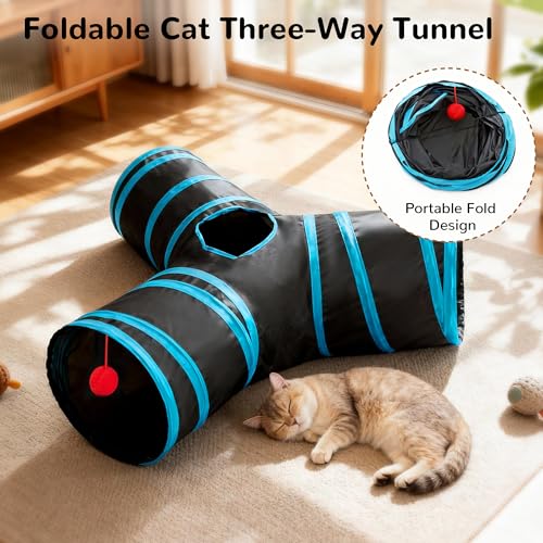 Pet Tunnel Tube Cat Toys (Black & Blue / Small)