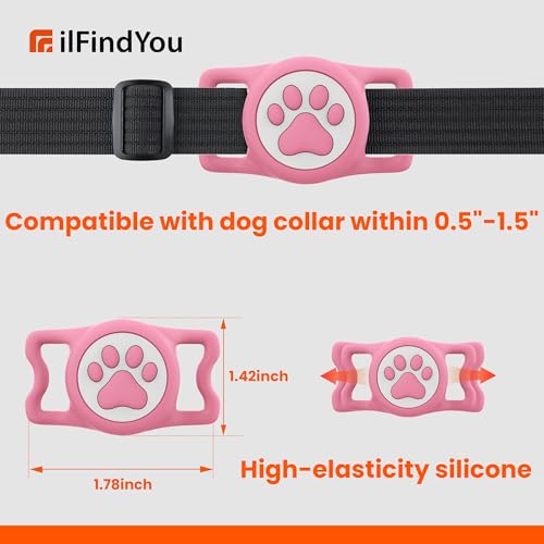 IP68 Waterproof for AirTag Dog Collar Holder (2 Pack Pink&Purple)
