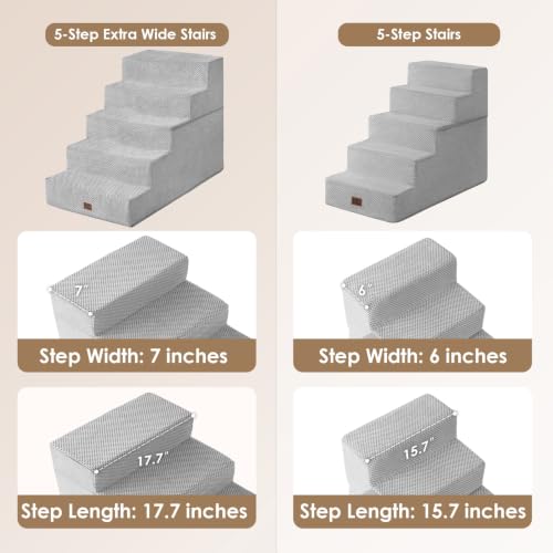 Dog Stairs for Bed 22.5"H (Light Grey / Extra Wide 17.7" x 35" x 22.5")