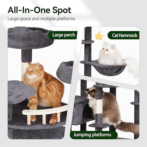 Cat Tree 79in Large Tower for Multiple Indoor Big Cats (Smoky Gray)
