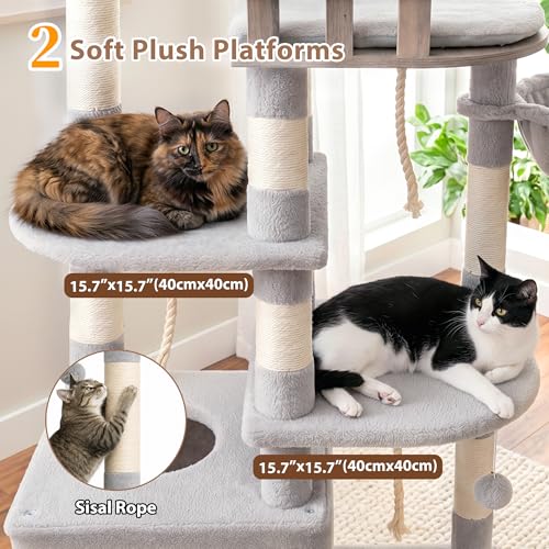 Sturdy Cat Tree Tower with 2 Large Condos (74.8 inches / Light Gray)