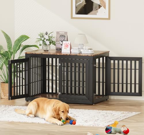 42" Heavy Duty Dog Crate Furniture for Large (42.1"L x 28.7"W x 28.5"H / Black+Brown)