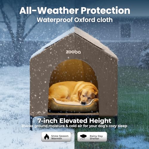 42" 2-in-1 Dog House for Medium Dogs, Elevted Dog House Outdoor/Indoor, Puppy Shelter Outside,Water Resistant 600D PVC and Durable 2x1 Textilene Raised Dog Bed(Brown) (X-Large: 42inch)