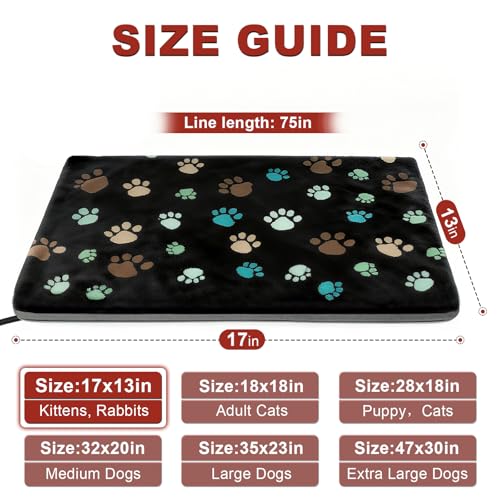 Cat Heating Pad 17x13 in with Smart Thermostat Switch and Power Line Protection Tube (Black / 17 x 13 in)
