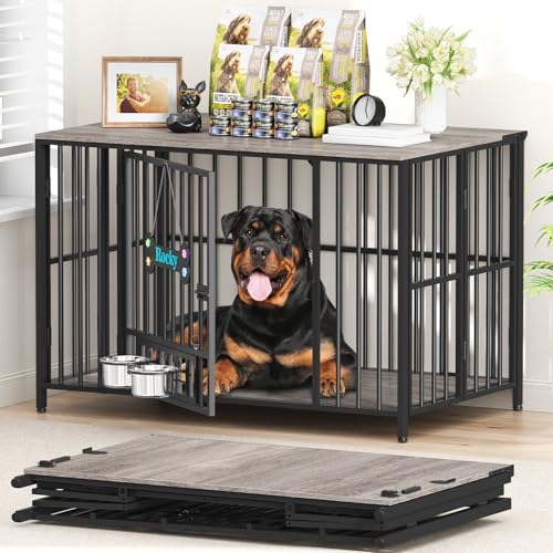43" Dog Crate Furniture Foldable (Oak Grey / 43.0"L x 27.0"W x 29.2"H)