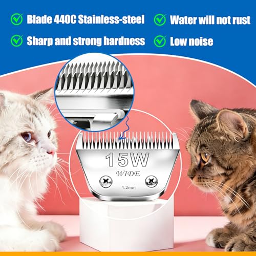 15W Wide Blade Dog Grooming Clipper Blades for Andis (Silver/15W-2PACK)