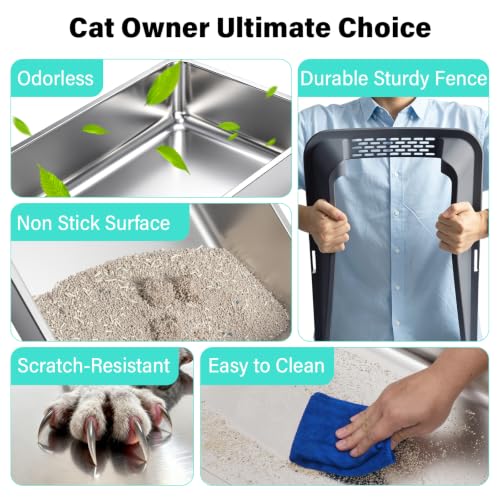 Stainless Steel Litter Box (XL-Dark Gray:23"x14.6"x10")