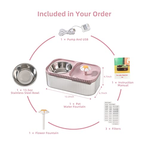 Cat Water Fountain and Food Bowl (1 Count Pink 3L Standard)