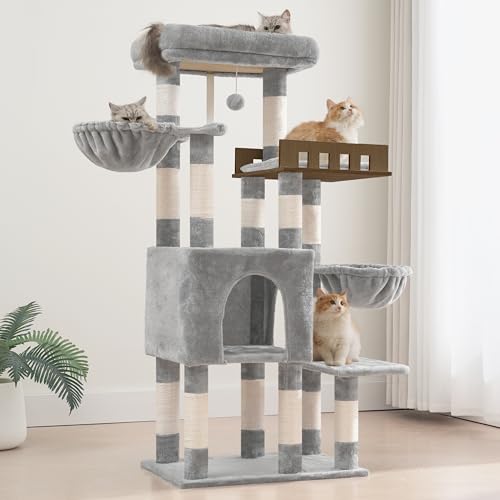 Sturdy Cat Tree Tower for Large Cats (52 inches / Light Gray)