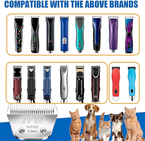 7FW Wide Blade Dog Grooming Clipper Blades for Andis (Silver/7FW)