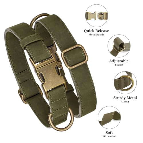Soft PU Leather Dog Collar for Large Dogs (L：Fit 16-22" Neck, Width 1" / Dark Green)
