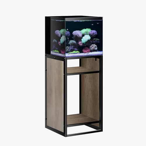 Metal Aquarium Cabinet 20 Gallon Fish Tank Stand (Beige Oak Wood / W17.7 x D17.7 x H31.5 in(45X45X80cm))