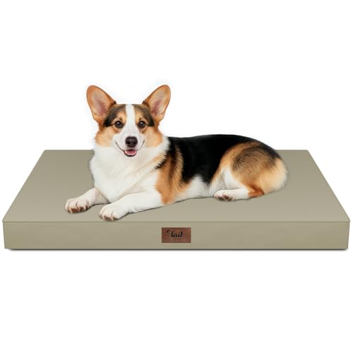 Outdoor Waterproof Orthopedic Dog Bed for Large Dogs (khaki / 36.0"L x 27.0"W x 3.0"Th)