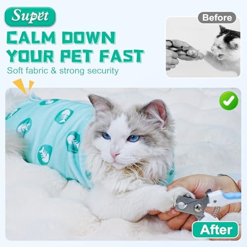 Cat Grooming Wrap for Nail Trimming (M-21.6in ( Weight:＜ 6lbs ) / GreenBone)