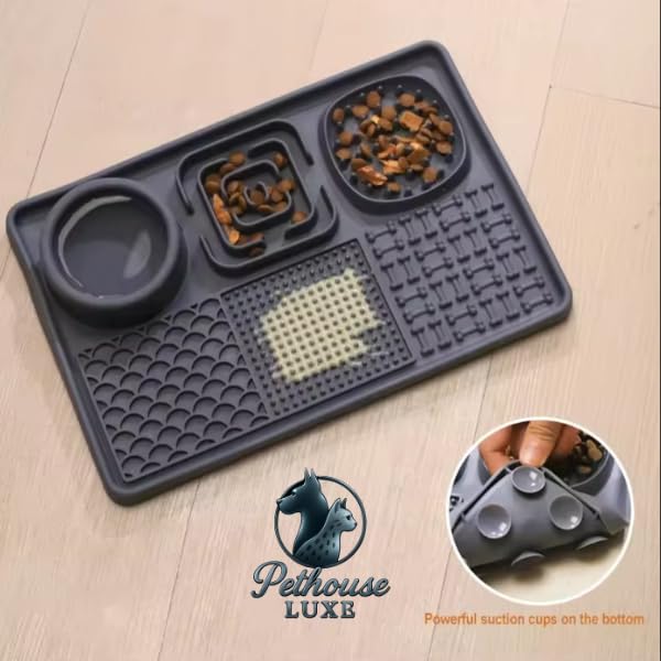 Silicone Dog & Cat Lick Mat with Suction Cups (Grey)