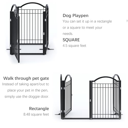Metal No Assembly Freestanding Dog Gate with Door Walk Through (Black / 4 panels)