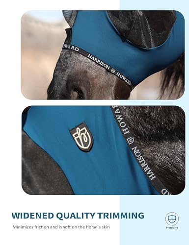 Horse Fly Mask with Forelock Opening Stretch Breathable and Comfortable for Horses UV (Peacock Blue / M)