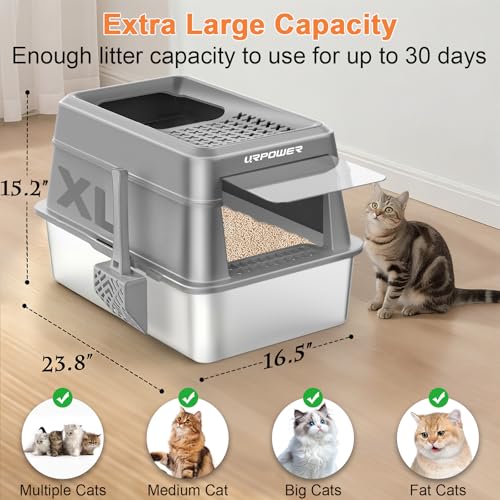 Extra Large Stainless Steel Litter Box with Lid for Large Cats