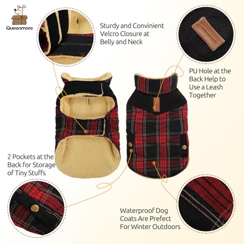 Plaid Dog Winter Coat Waterproof Cold Weather Warm Puffer Jacket (Medium / Red-Black Plaid)