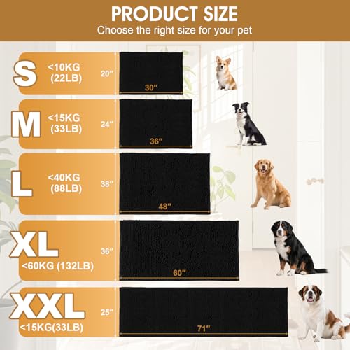 Dog Door Mat for Muddy Paws (Black / 36" x 24")