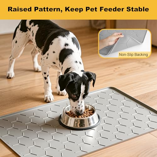 Silicone Dog Cat Food Bowl Mat (L-34''X22'' / Light Gray)
