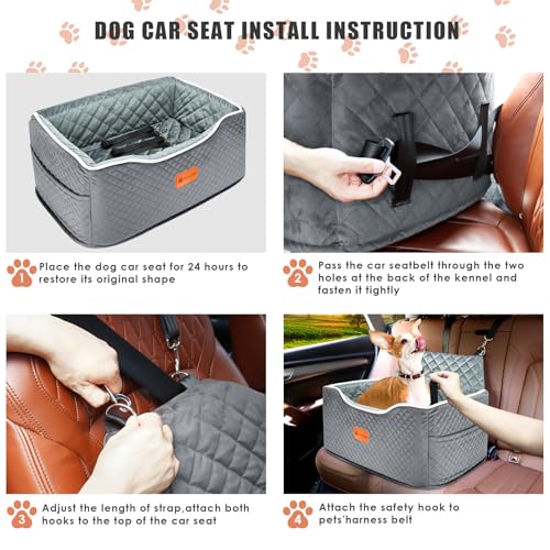 Memory Foam Booster Dog Car Seat for Medium Dogs Under 45 LBS (Grey / Medium)
