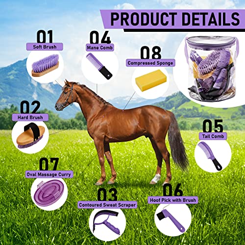 9 Pcs Horse Grooming Kit Tack Room Supplies (Cute / Purple)