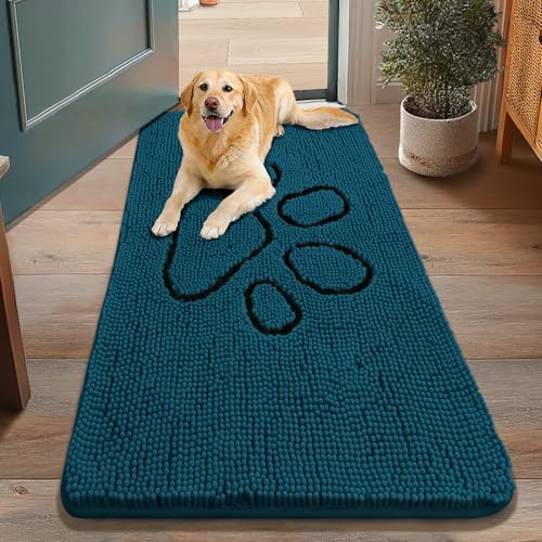 Dog Door Mat for Muddy Paws (48"X30" / Atlantic Blue and Black)