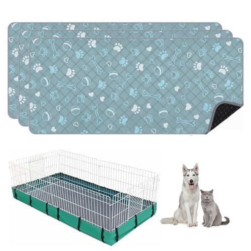 3 Packs Washable Guinea Pig Cage Liners with with Paw Print (47 x 24in / 3 Packs)