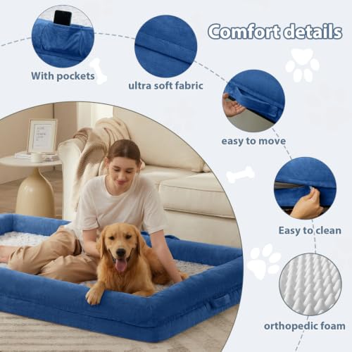 Human Dog Bed Orthopedic for Adult & Dogs Comfy Sleeping (Blue / Human (71x46x7.5in))