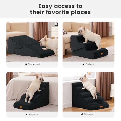 Dog Stairs for Small Dogs 19.7" H (Black / Curved 15.7"x28"x19.7")