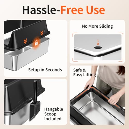 2 Pack XL Stainless Steel Litter Box with High Sides for Large Cat (Black-2Pack)