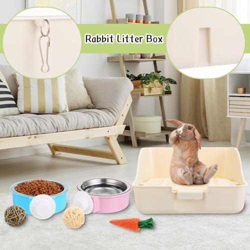 15 Pcs Rabbit Starter Kit Small Rabbit Litter Box Girls Gift Animal Grooming Kit Bunny Toys Bowl Blankets with Cleaning Set for Guinea Pig Accessories (Multicolor)