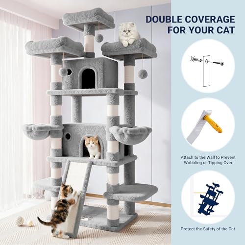 82 Inches Large Cat Tree (82 in / Light Grey)